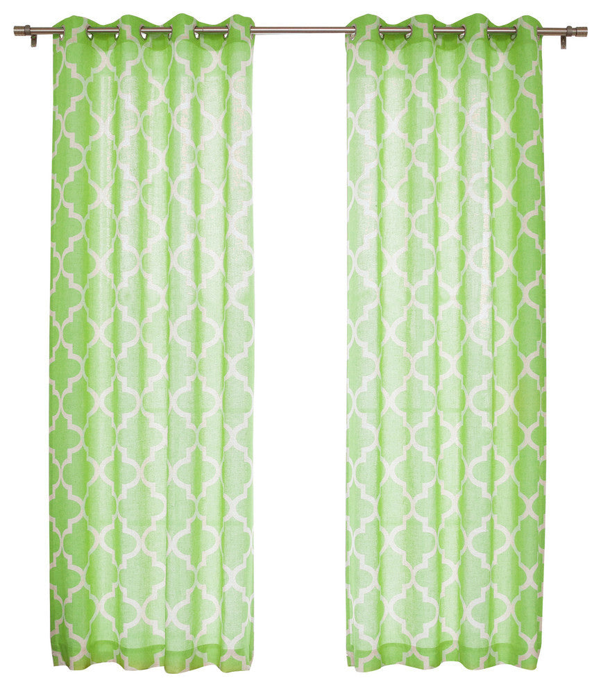Flex Linen Textured Moroccan Curtains, Pair, Green, 84"