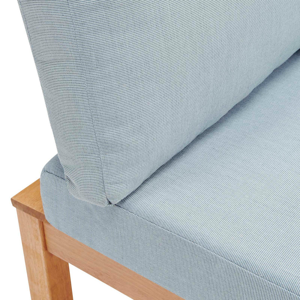 Lounge Sectional Sofa Chair Set, Wood, Brown Natural Blue, Modern, Outdoor Patio