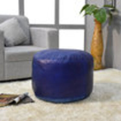Poufs-Solid Goat Leather Pouf, Handmade (Recycled Cotton Fill), [Round)14x14x14