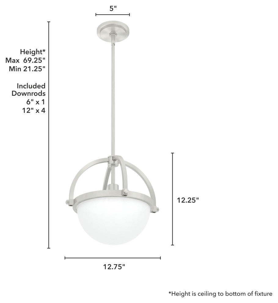 Wedgefield Brushed Nickel 1 Light Pendant Ceiling Light Fixture