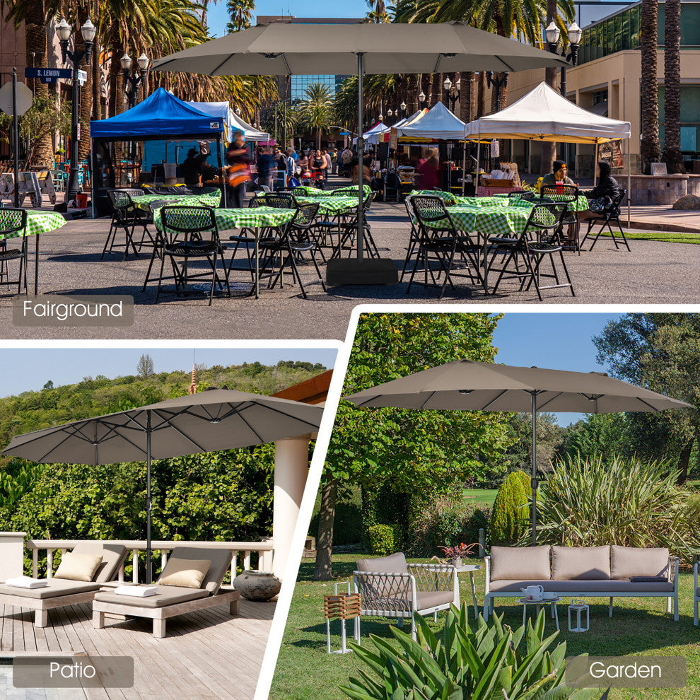 15FT Double-Sided Twin Patio Umbrella Sun Shade Outdoor Crank Market Base