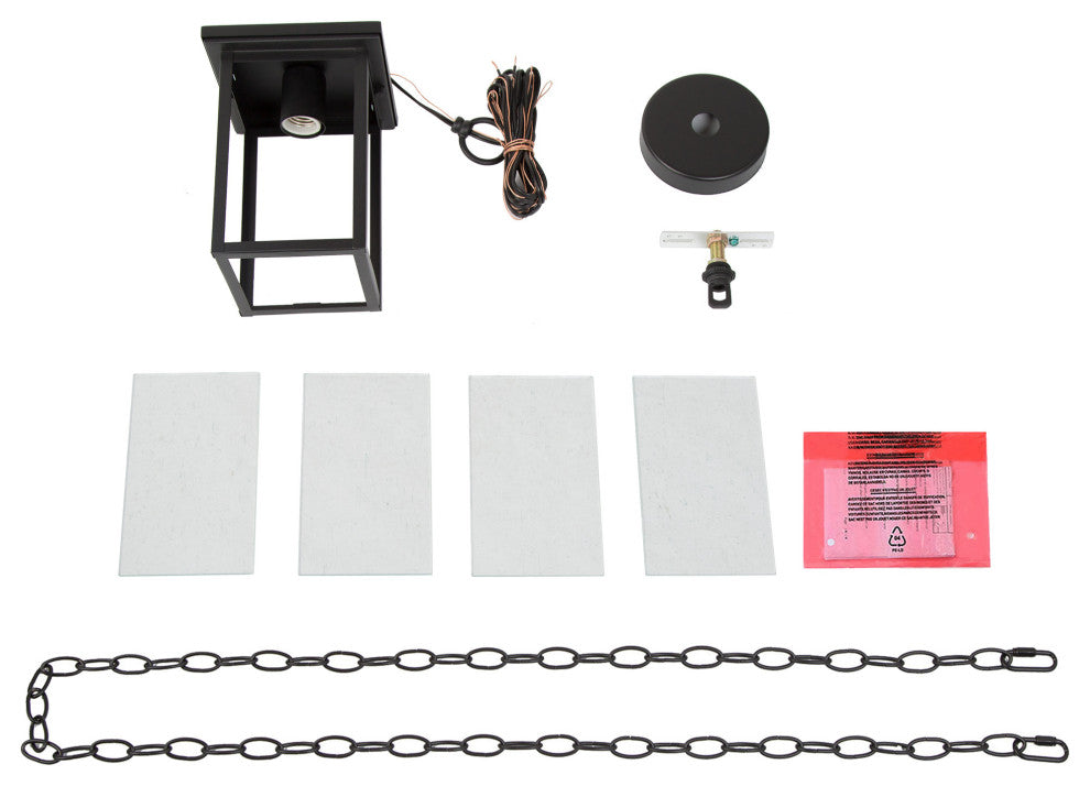 1-Light Square Outdoor Pendant Lamp, Black