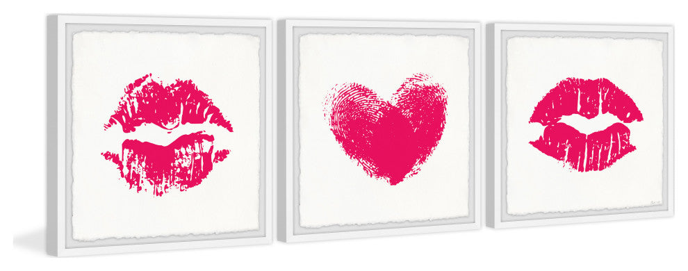 Lips and Hearts Triptych, 3-Piece Set, 24x24 Panels