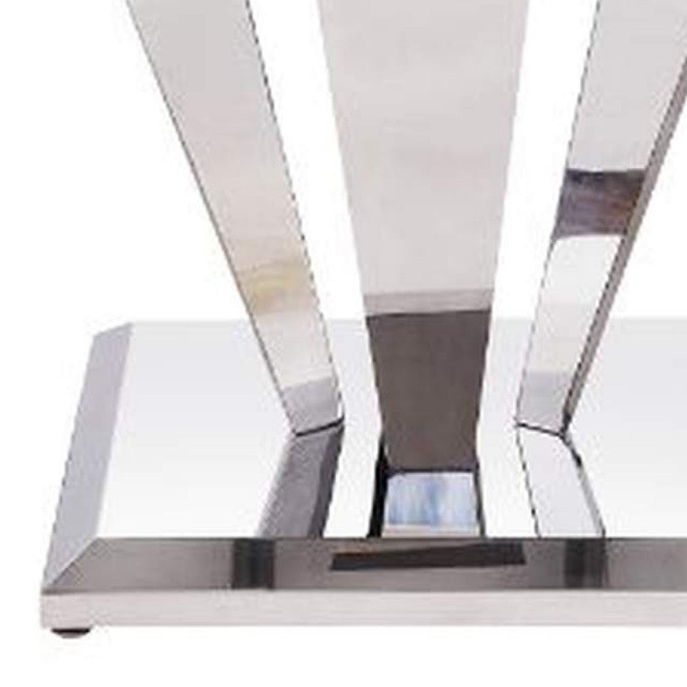 Benzara BM269588 End Table With Faux Marble Top and Metal Base, White and Silver