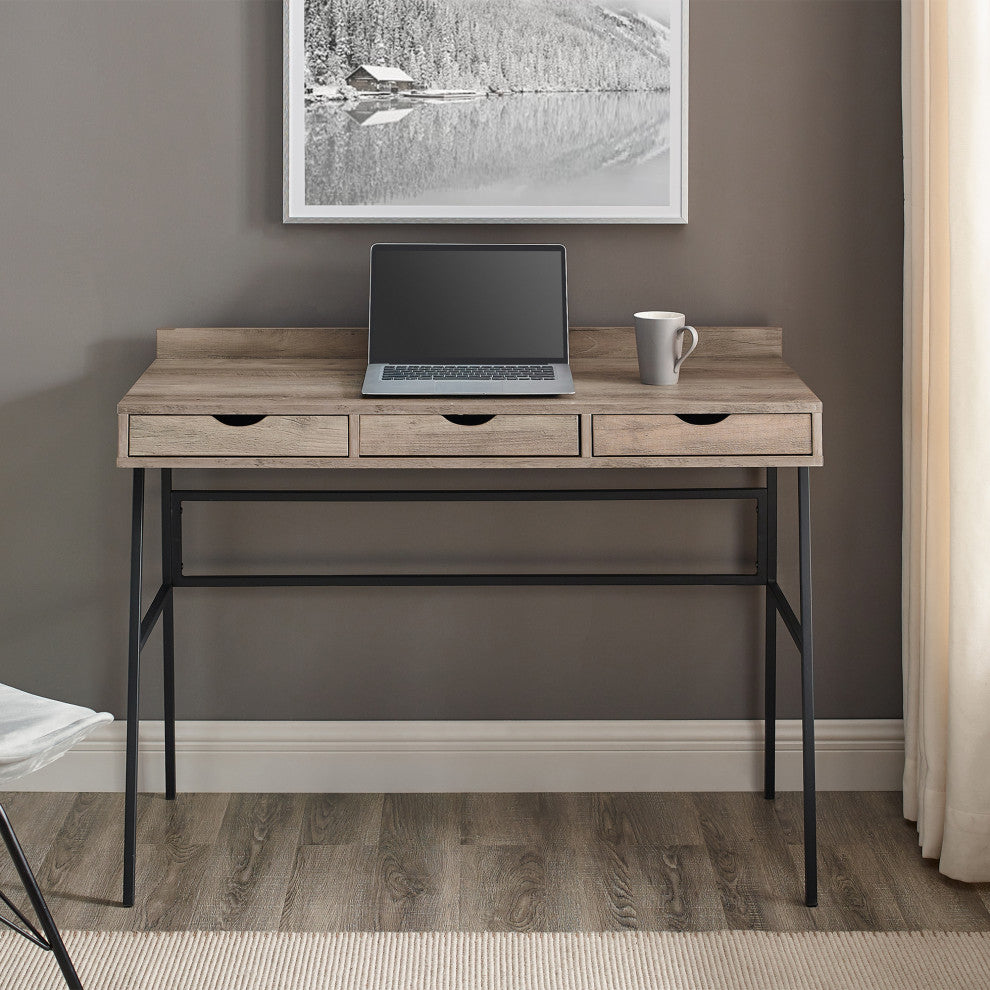 Marvin 42" 3 Drawer Angled Front Desk, Gray Wash