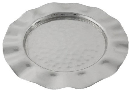 Classic Touch Hammered Stainless Steel Plate with Wavy Design, 8"D
