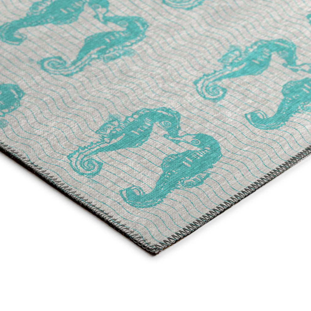 Indoor/Outdoor Seabreeze SZ15 Teal Machine Washable 1'8" x 2'6" Rug