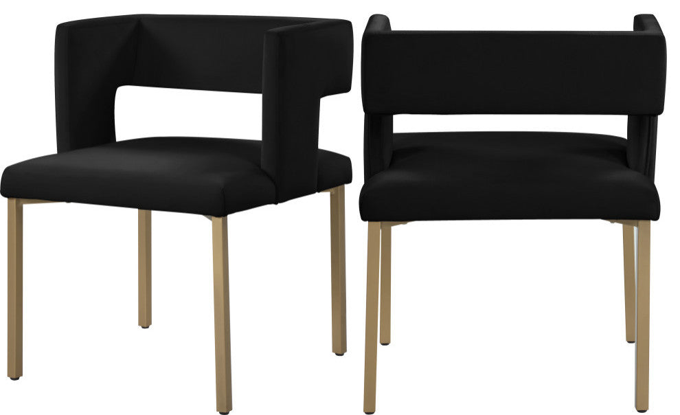 The Caleb Dining Chair, Black and Brushed Gold, Velvet and Iron, Set of 2