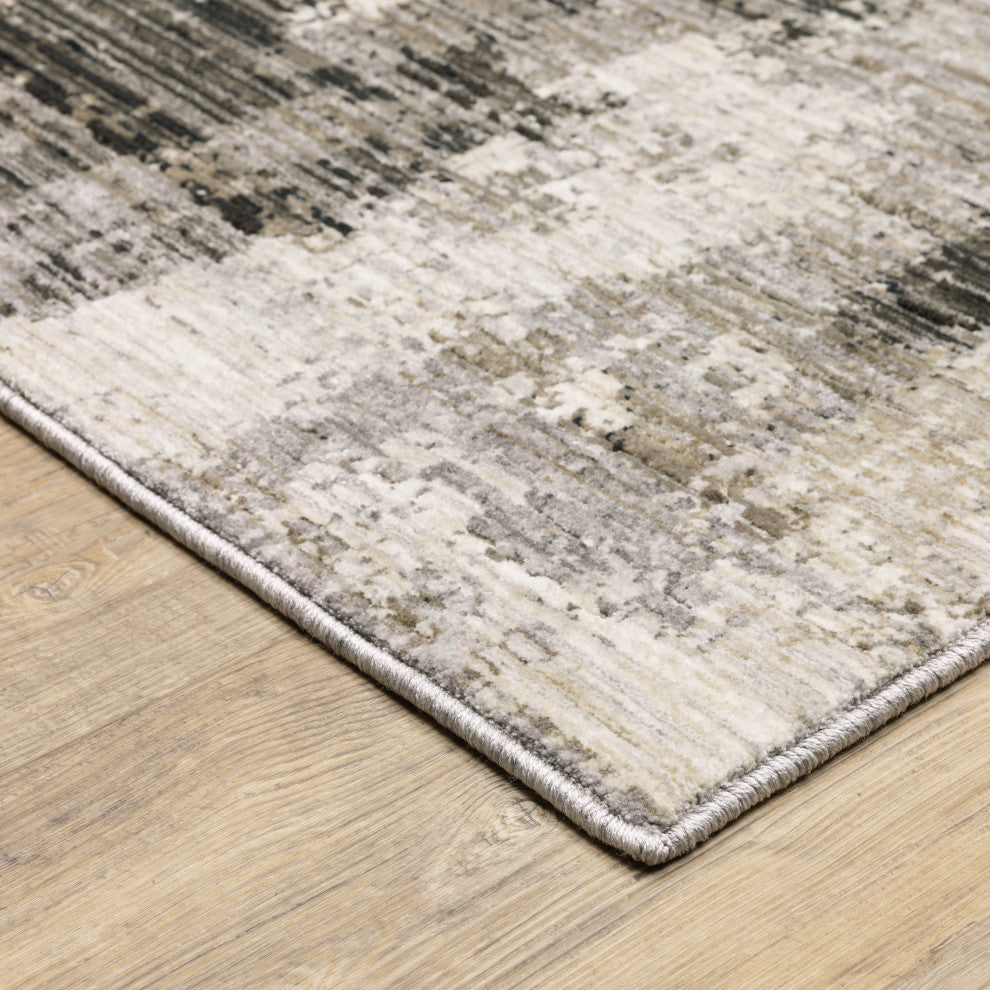 Noble Abstract Etchings Grey/ Beige Indoor Area Rug, Grey, 7'10"x10'10"