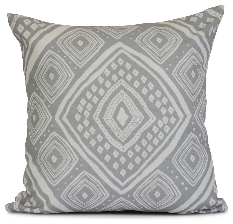 Diamond Jill, Geometric Print Pillow, Gray, 16"x16"
