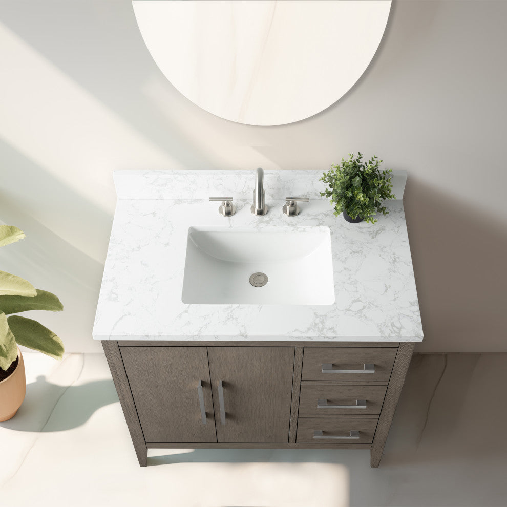 Vanity Art Bathroom Vanity With Sink, Driftwood Gray, 36", Single Sink, Brushed Nickel
