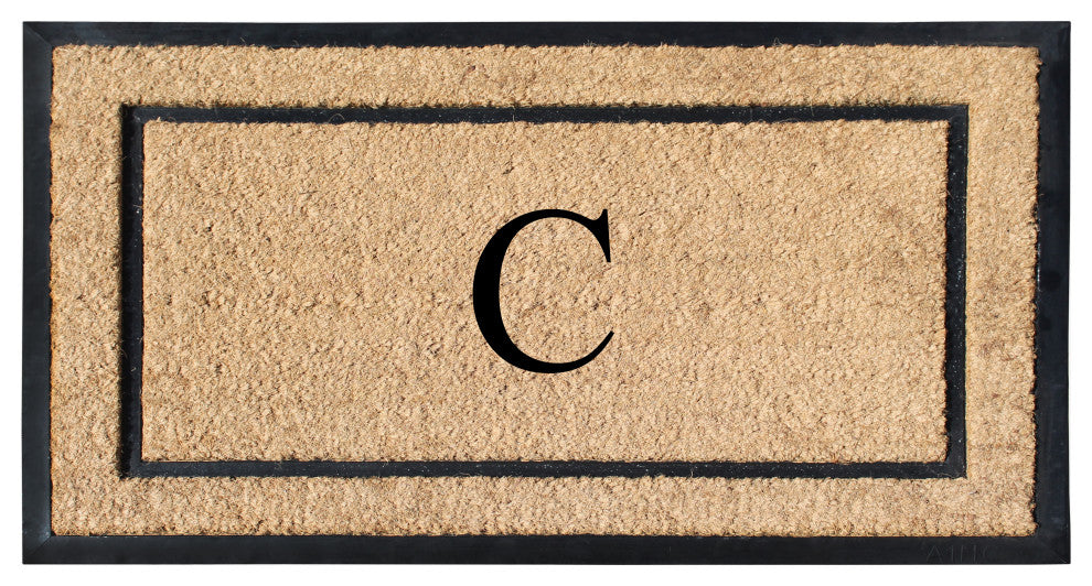 A1HC Rubber & Coir Large Outdoor Durable Monogrammed Doormat, 24"X39", Beige, C