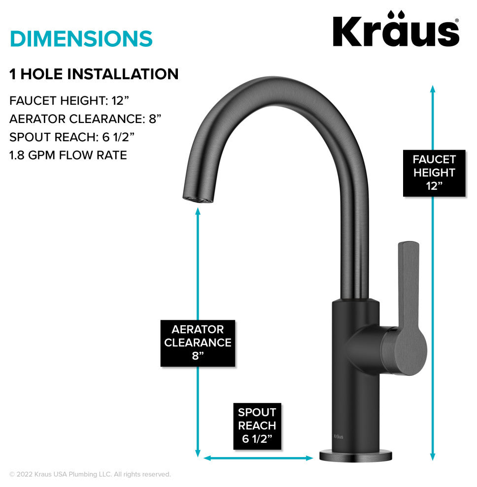 Oletto 1-Hole Kitchen Bar Faucet Matte Black