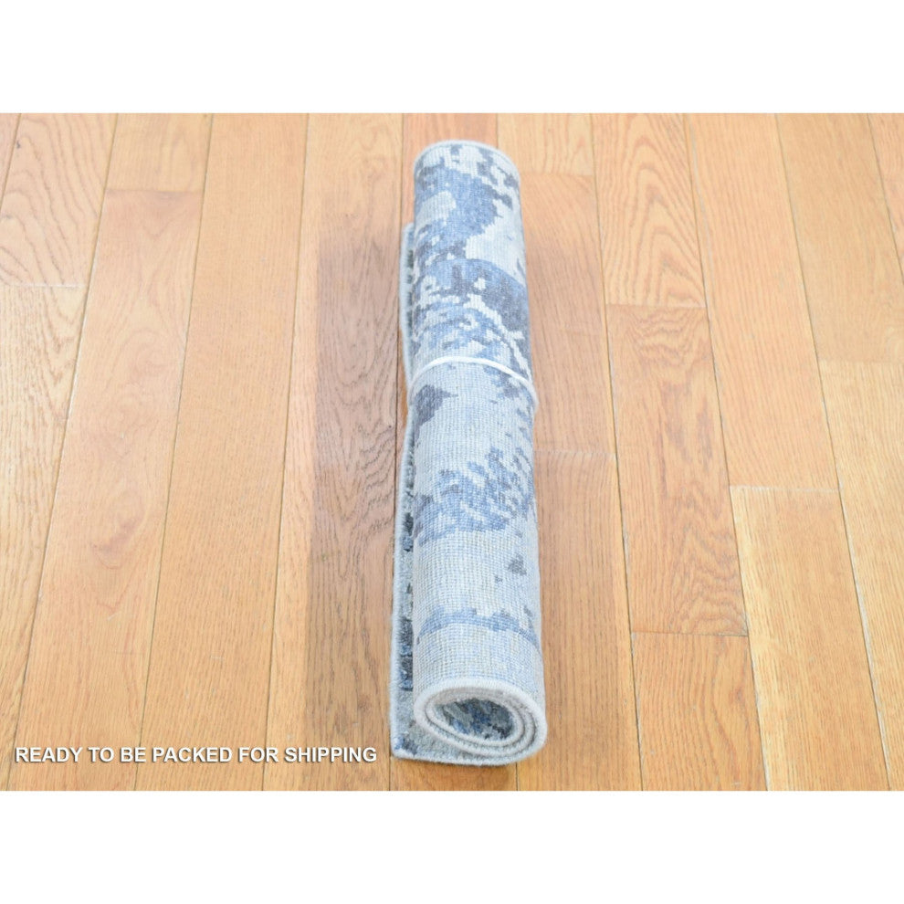 Beige Silk With Textured Wool Broken Circle Design Fragment Mat Rug, 2'x2'1"