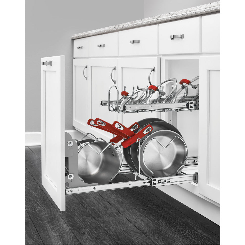 Two-Tier Steel Wire Pull Out Cookware Cabinet Organizer, 20.75"