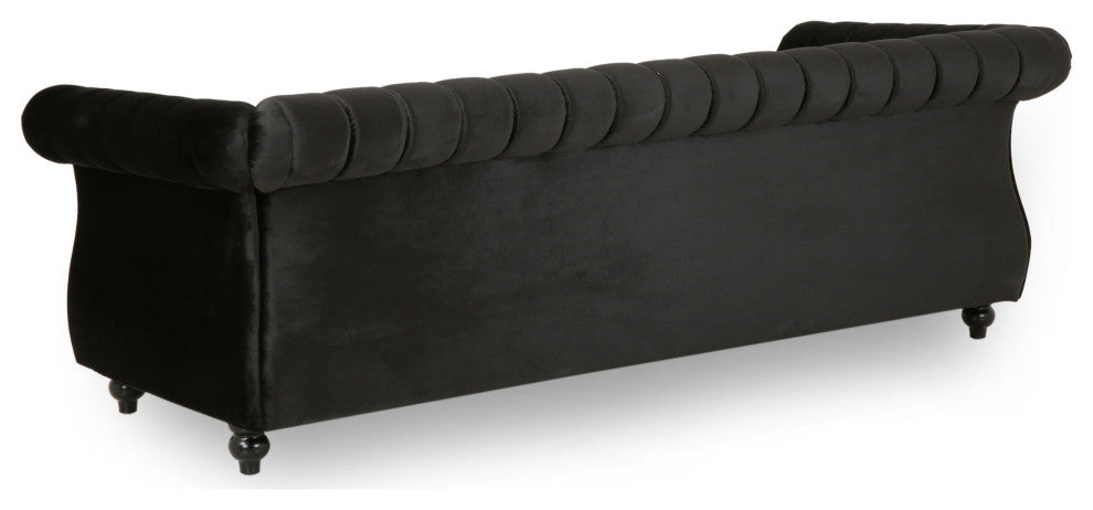 Olga Modern Glam Velvet 3 Seater Sofa, Black, Dark Brown