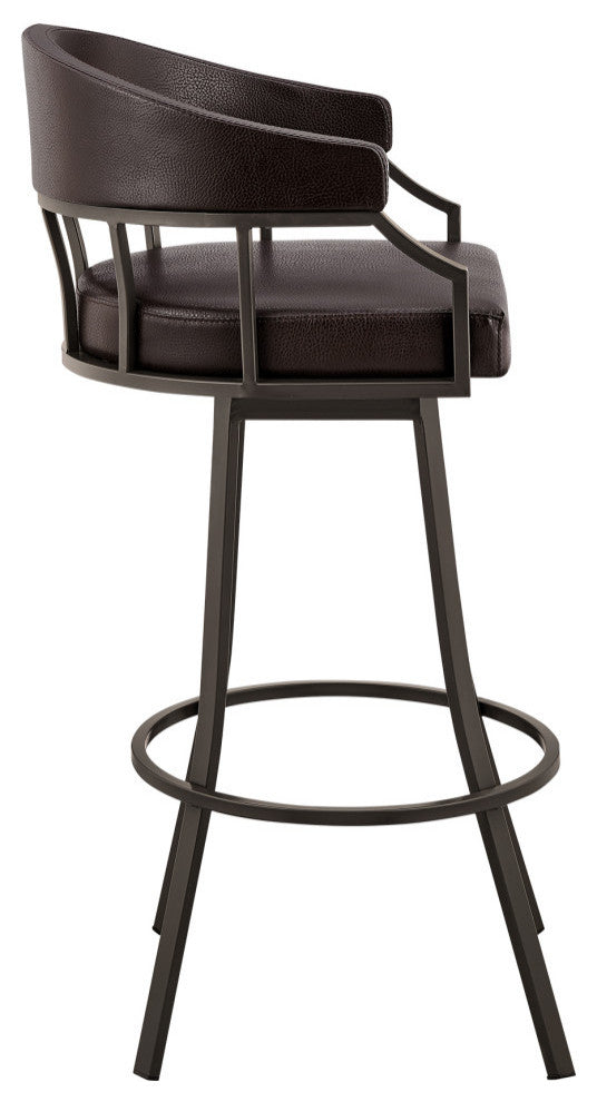 Valerie Swivel Brown Faux Leather and Java Brown Metal Bar Stool, Brown/Java Brown, Bar Height