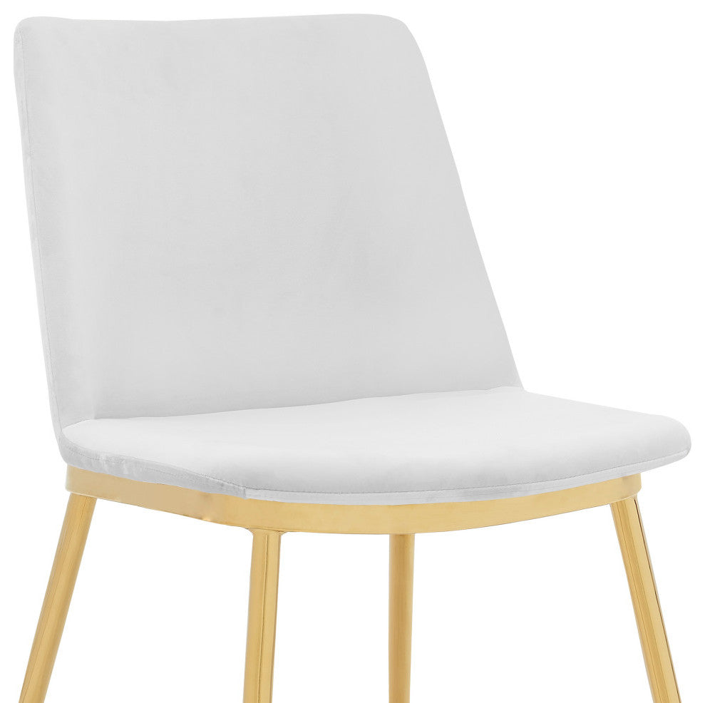 Messina White Velvet and Gold Metal Leg Dining Room Chairs, Set of 2