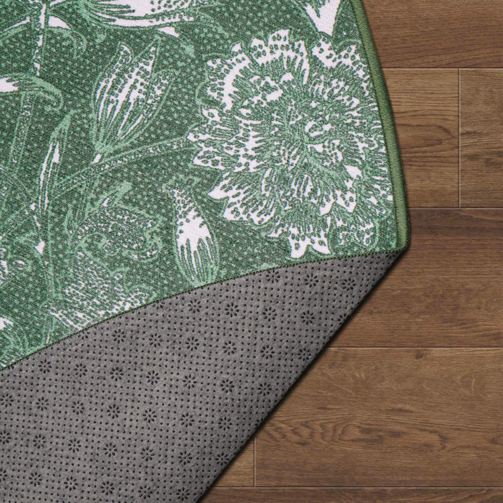 My Magic Carpet Washable Rug Kalini Floral Green, 6' X 6'
