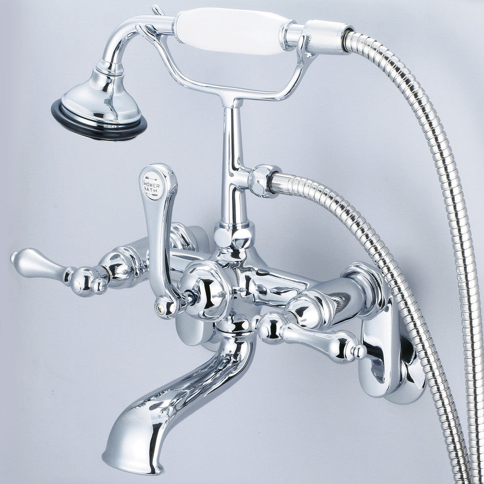 Vintage Classic Wall Mount Tub Faucet With Handshower, Hand Polished, Richly Tri