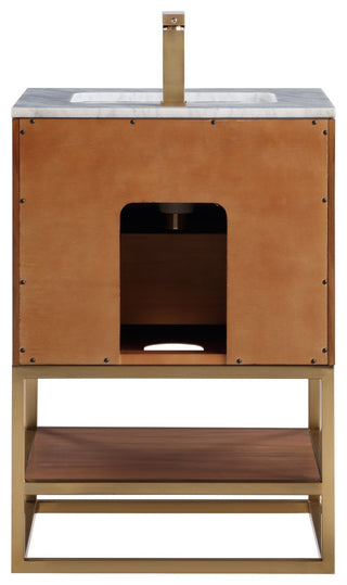 Terra Bathroom Vanity, Walnut/Satin Brass With Carrara Marble, 24"