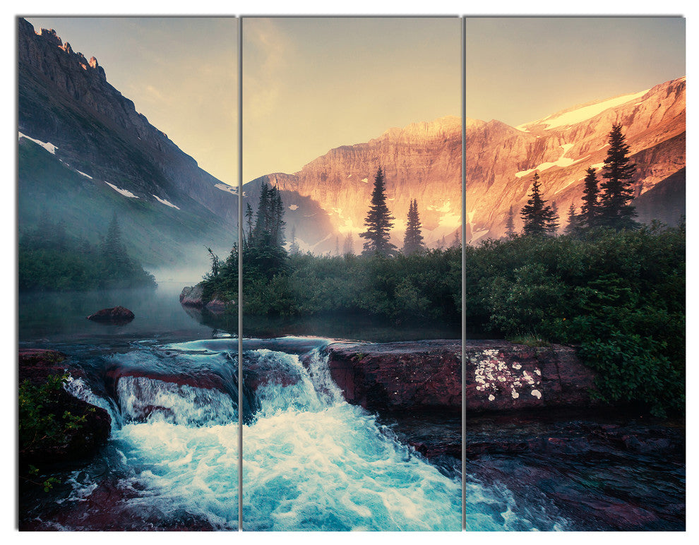 Glacier National Park Montana, Landscape Triptych Canvas Print, 36x28, 3 Panels