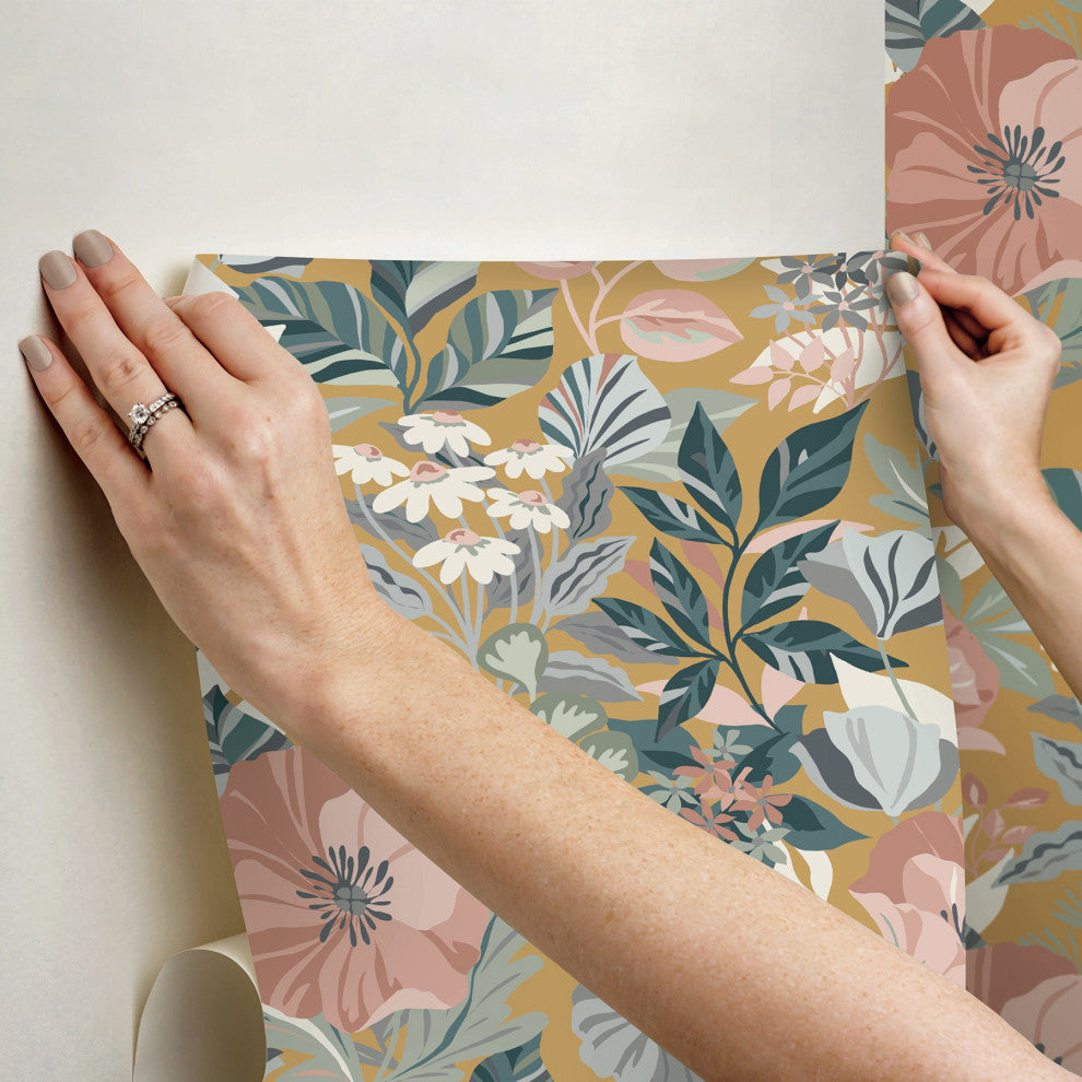 Poppy Fields Mustard Peel and Stick Wallpaper
