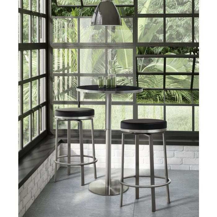 Pratt Swivel Counter Stool, Modern PU Leather Stainless Steel Stool SetOf2, Blac