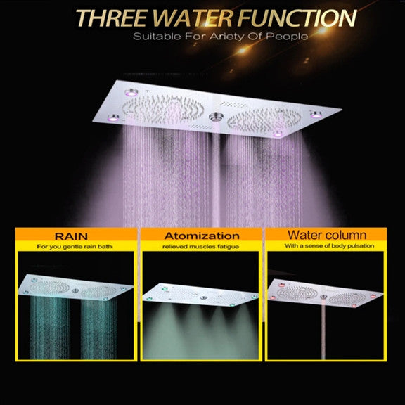 Thermostatic Recessed Ceiling Mount Led Rainfall Shower System, F Chrome Polishe