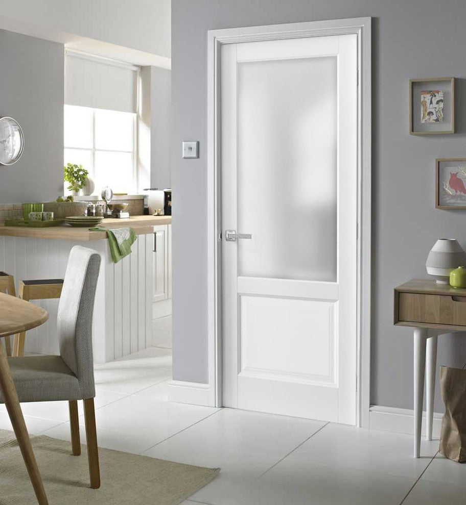 Pantry Door with Hardware | Lucia 22 White Silk with Frosted Opaque Glass-32x80