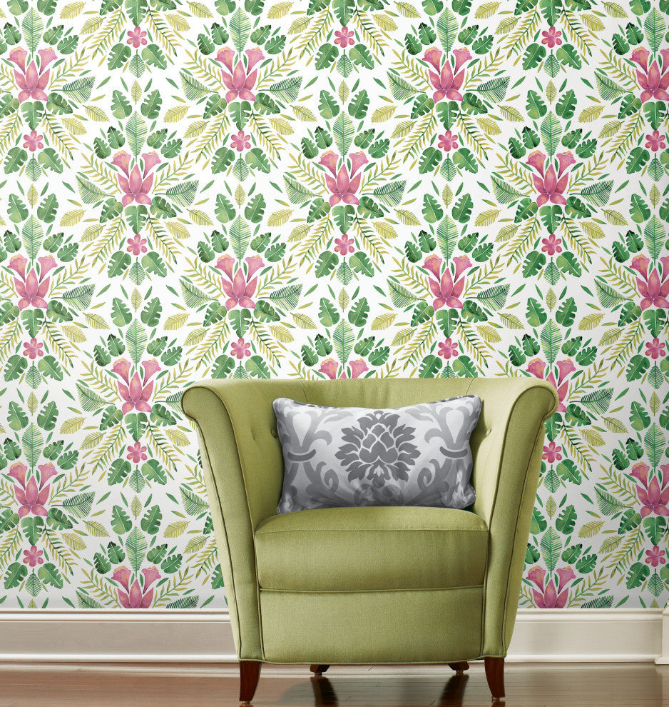 Green & Pink Green Cat Coquillette Tropical Peel & Stick Wallpaper