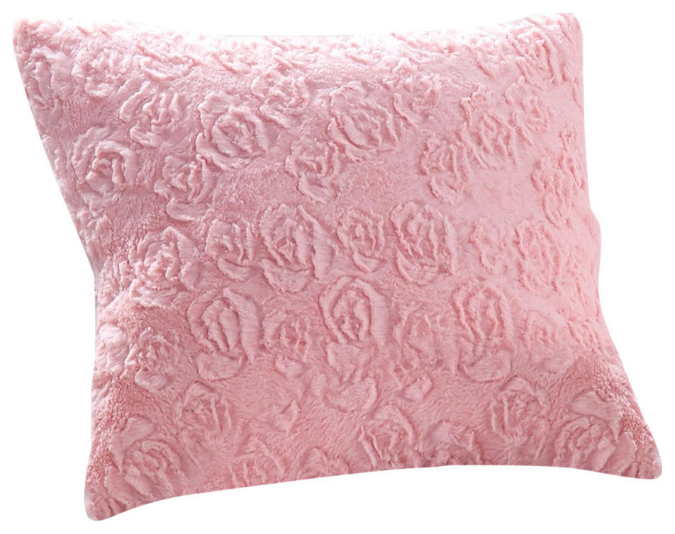 Luxury Faux Fur Euro Throw Pillow Covers, Rosey Pastel Baby Pink, 26" X 26"