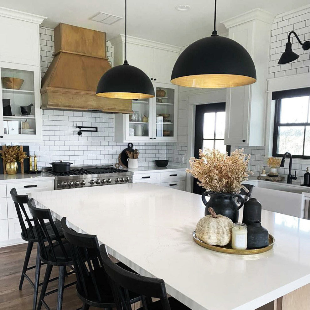 Kitchen Island Light - The Melrose 18" Dome - Modern Bowl Pendant, Brass Interior