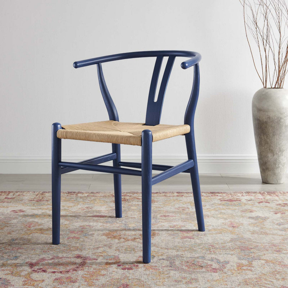 Side Dining Chair, Wood, Dark Blue, Modern, Cafe Bistro Restaurant Hospitality