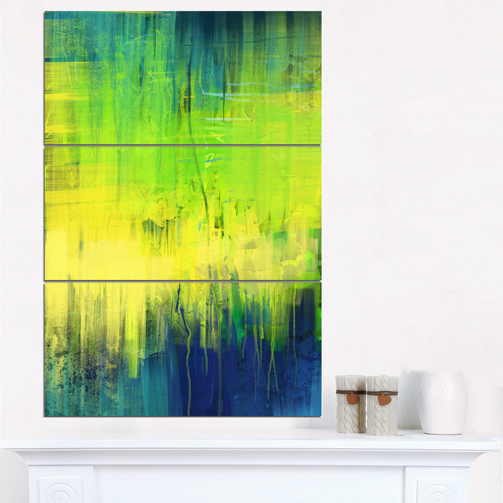"Green Blue Fusion" Glossy Metal Wall Art, 3 Panels, 28"x36"