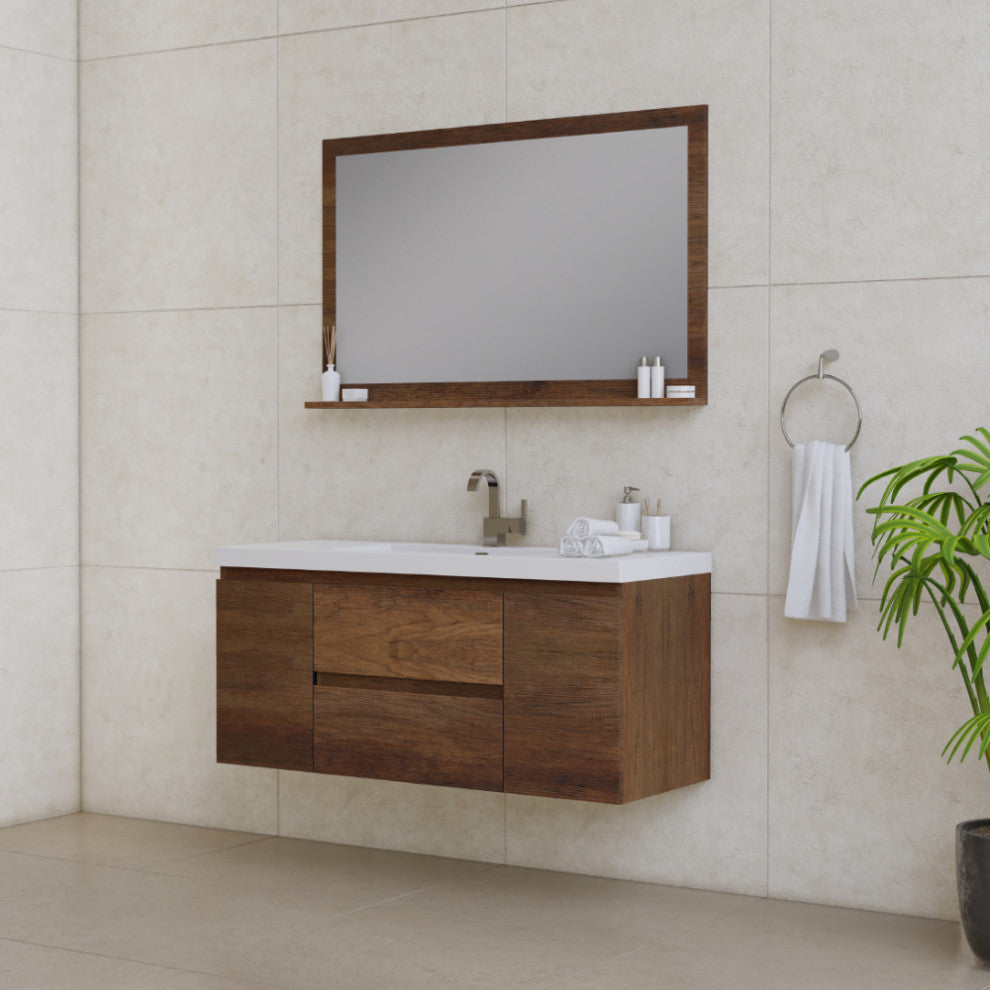 Paterno 48" Wall Mounted Bathroom Vanity, Rosewood