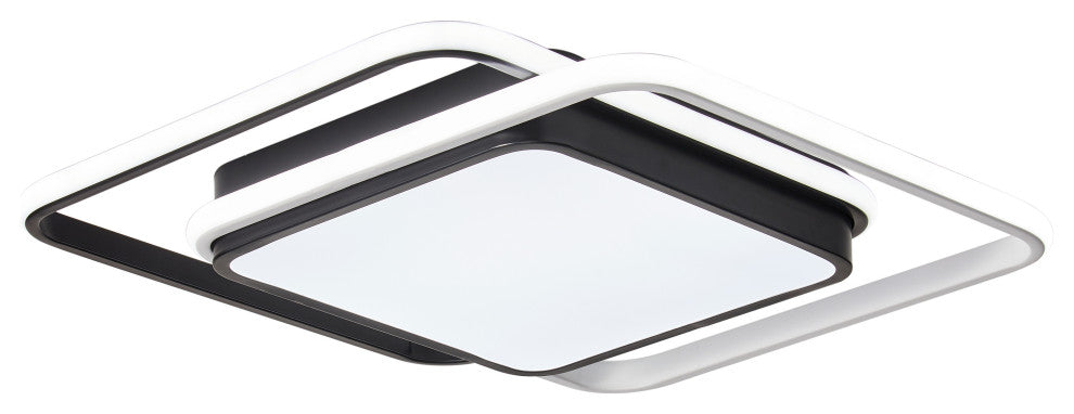 2-Light LED Rectangular Flush Mount Ceiling Light Fixture, Black & White