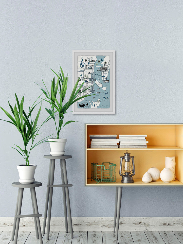 "Miami Landmarks" Framed Painting Print, 30"x45"