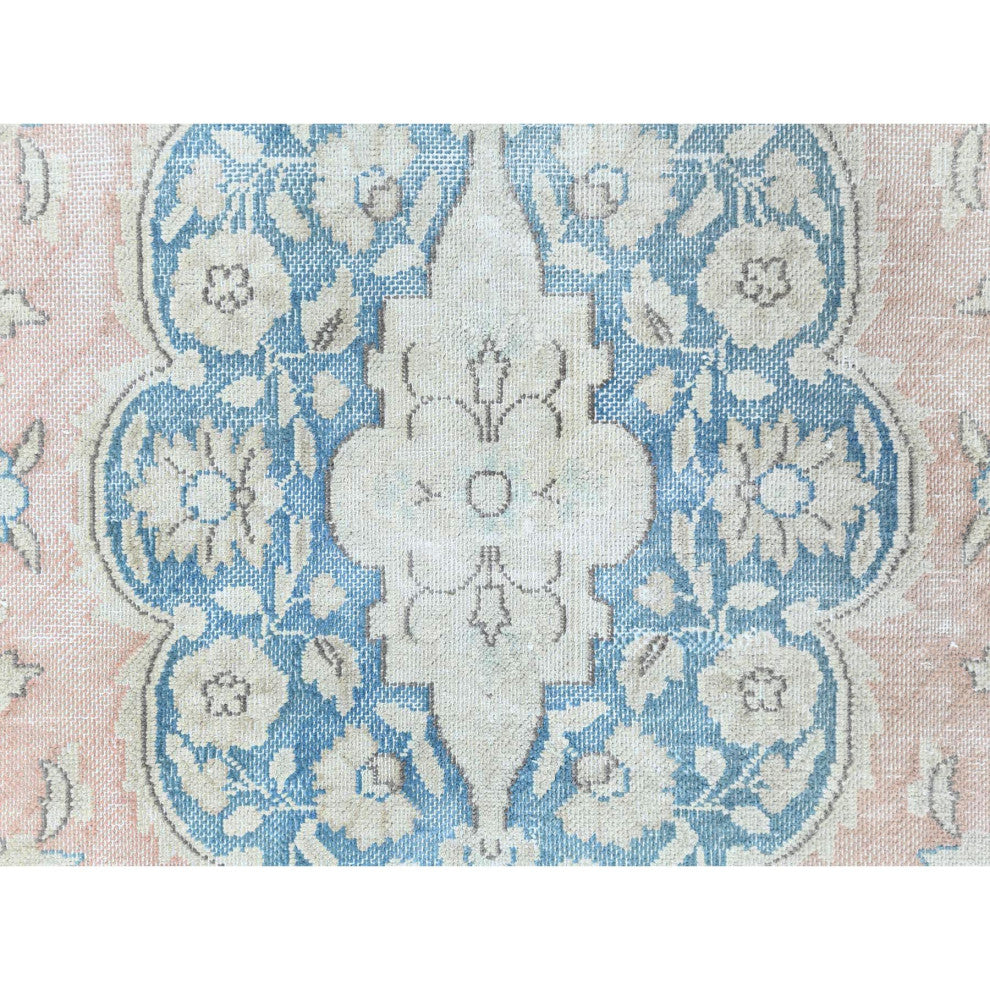 Worn Wool, Hand Knotted, Red, Vintage Persian Kerman Oriental Rug, 7'0" x 10'4"