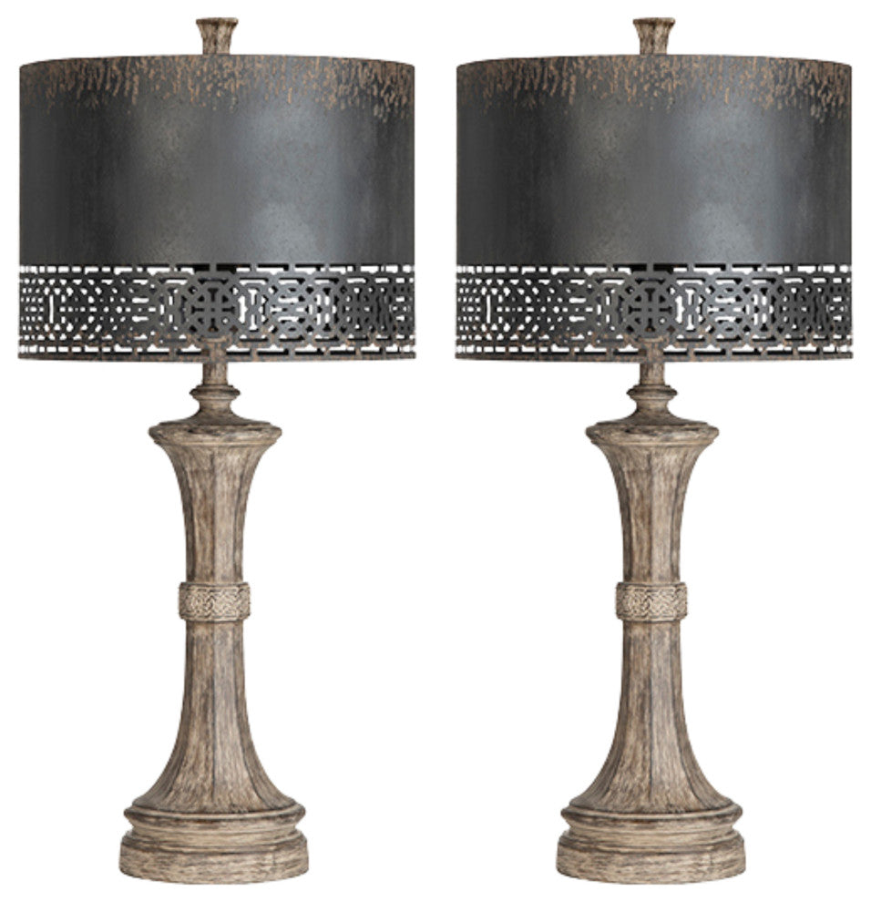 Manchester 33" Table Lamp Set With Metal Drum Shade, Brown