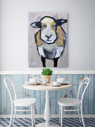 "Grinning Sheep" Painting Print on Wrapped Canvas, 20"x30"