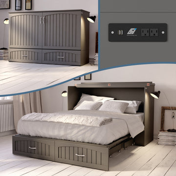 AFI Southampton Queen Solid Wood Murphy Bed Chest with Mattress in Gray