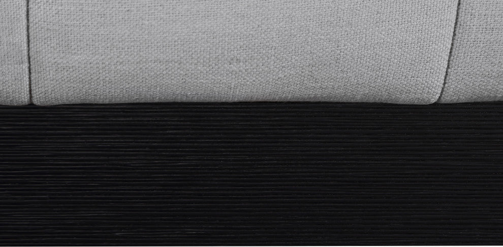 Lucia Beige Linen Textured Fabric Full Bed, Gray, Queen, Black Finish