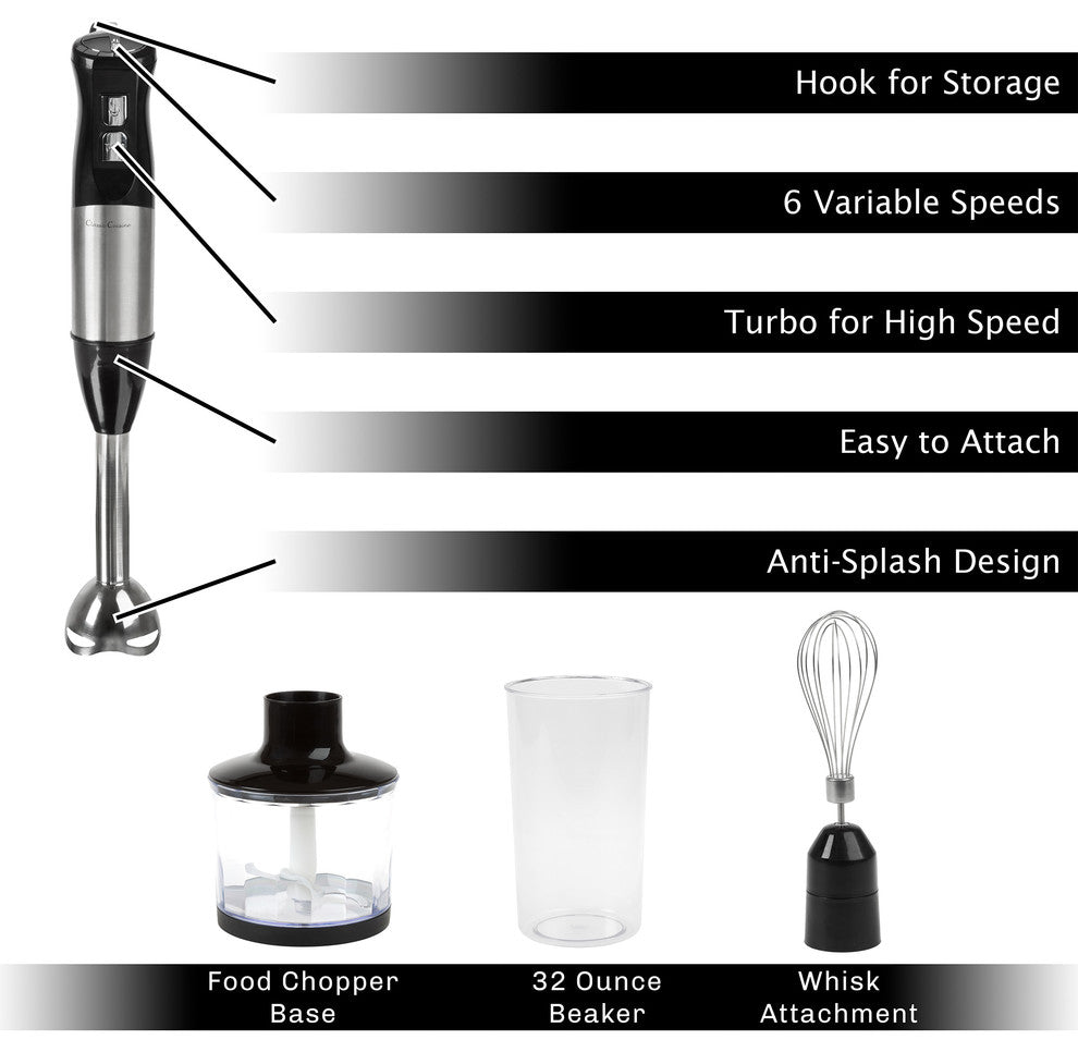 Classic Cuisine Immersion Blender 4 in1, 6 Speed Hand Mixer Set
