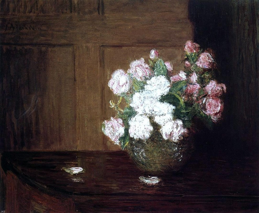 Julian Alden Weir Roses in a Silver Bowl on a Mahogany Table Wall Decal