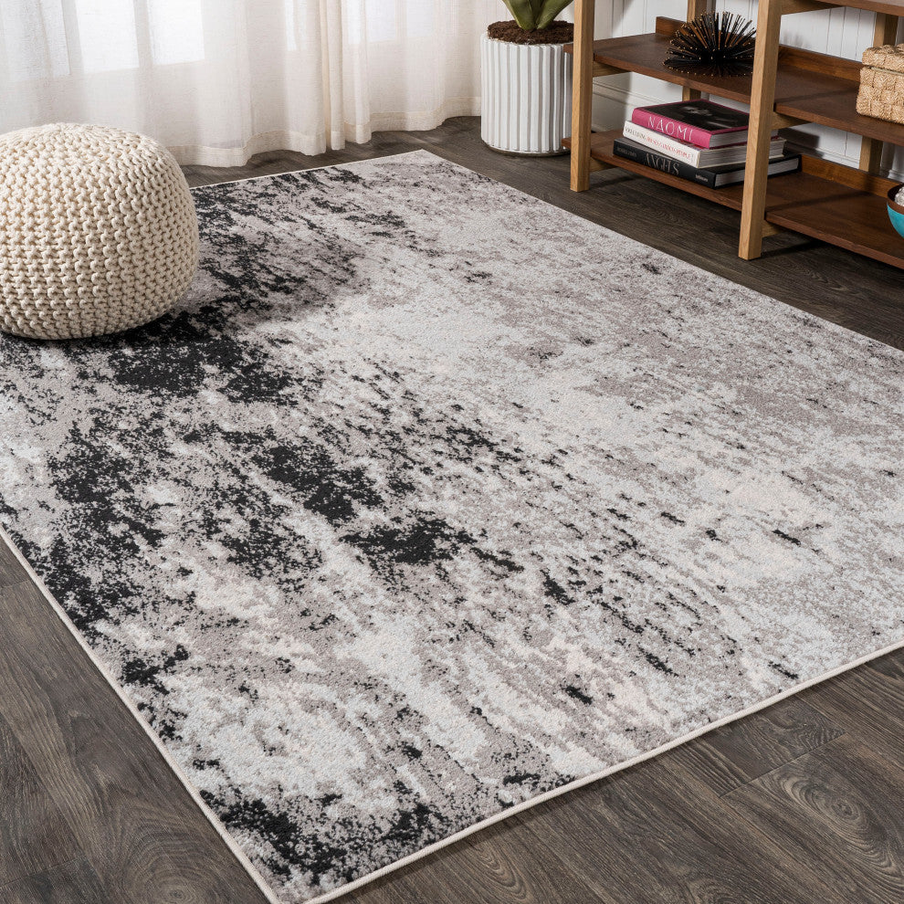 Storm Modern Abstract Area Rug, Gray/Cream, 5 X 8