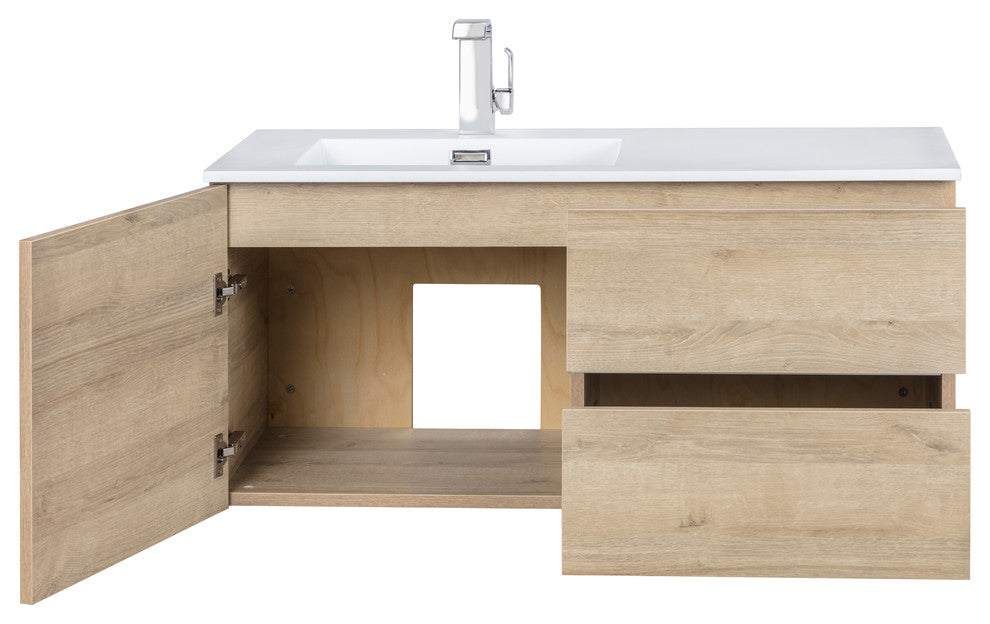 Beachwood 42" Wall Mount Bathroom Vanity, Light Wood