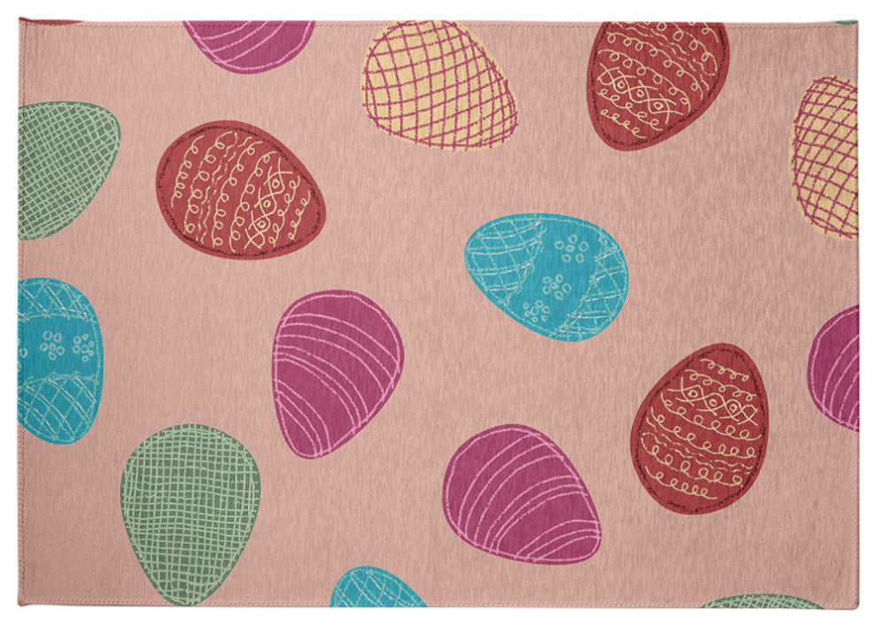Egg Hunt Easter Chenille Rug, Sunwashed Red, 5'x7'