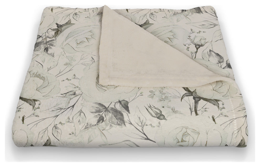 White Grayscale Roses 2 50x60 Coral Fleece Blanket