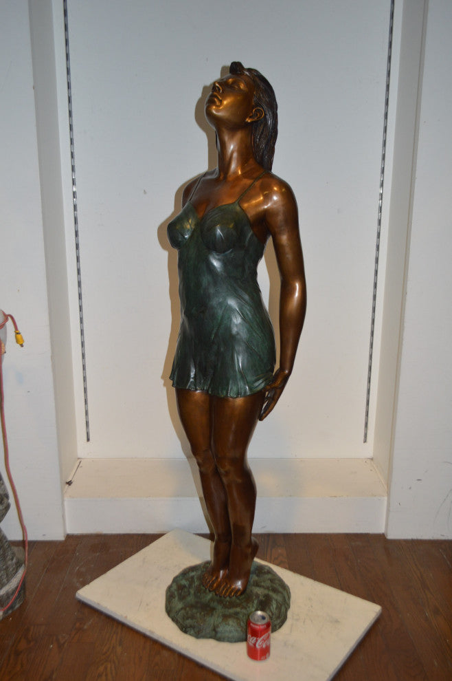 Spring Lady Watching The Sun Bronze Statue -  Size: 18"L x 12"W x 64"H.